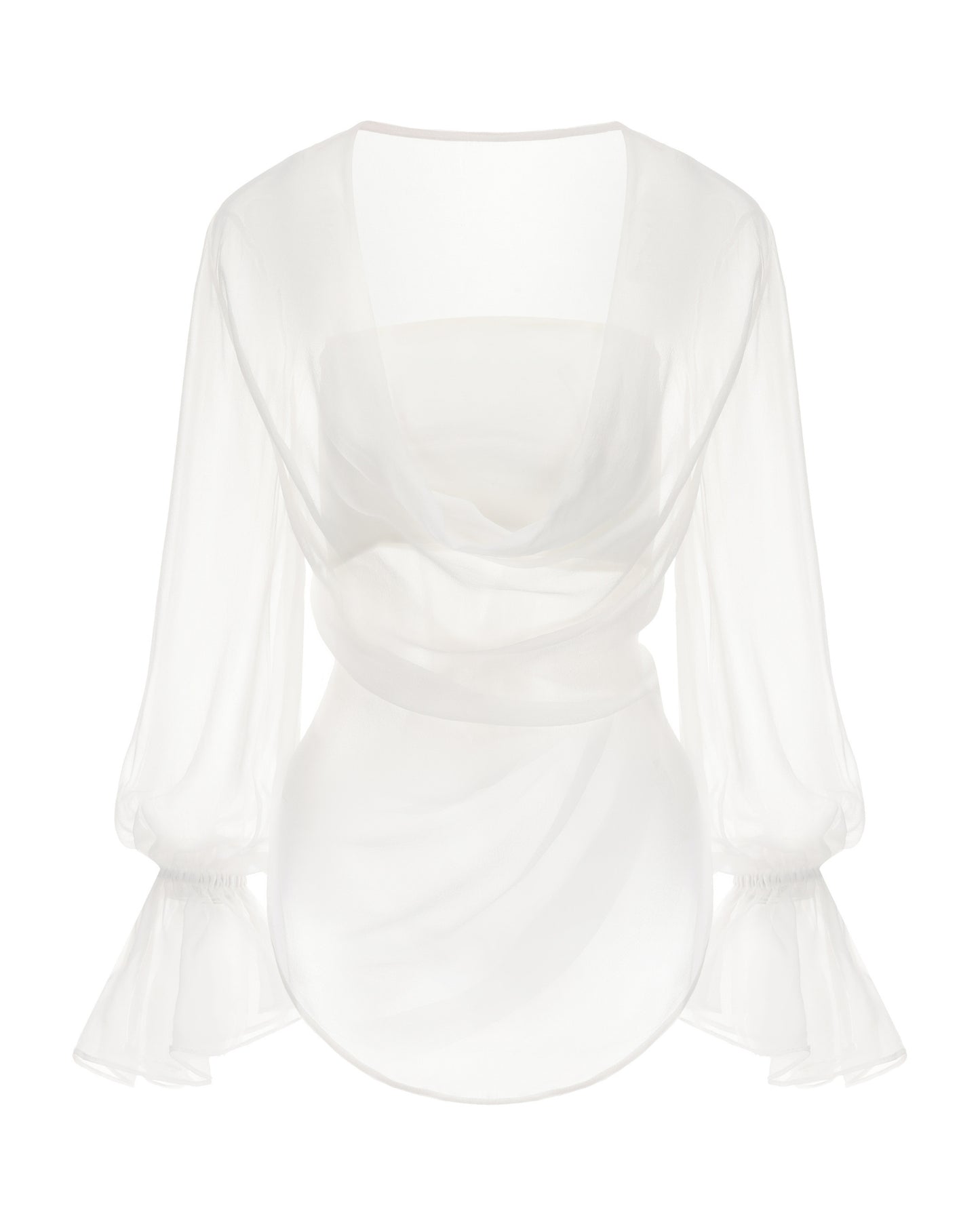 White blouse with ruffled sleeves on a white background