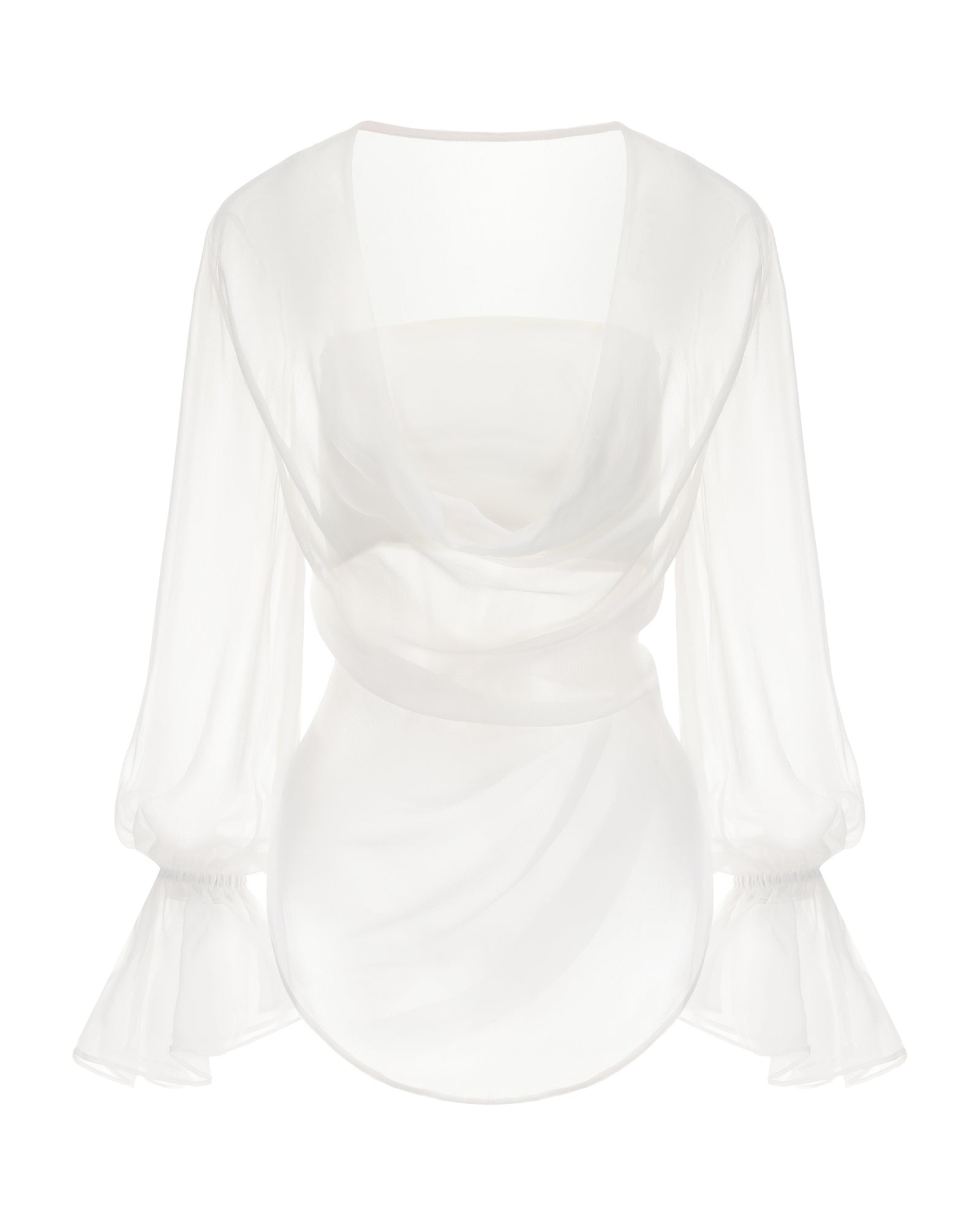 White blouse with ruffled sleeves on a white background