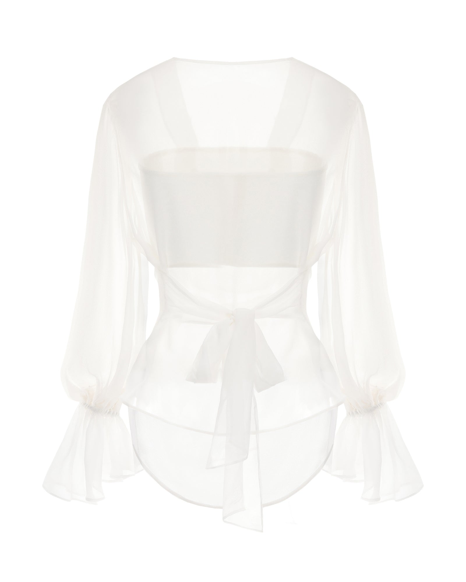 White blouse with ruffled sleeves on a white background