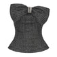 Black and silver textured sleeveless top with a bow detail on a white background