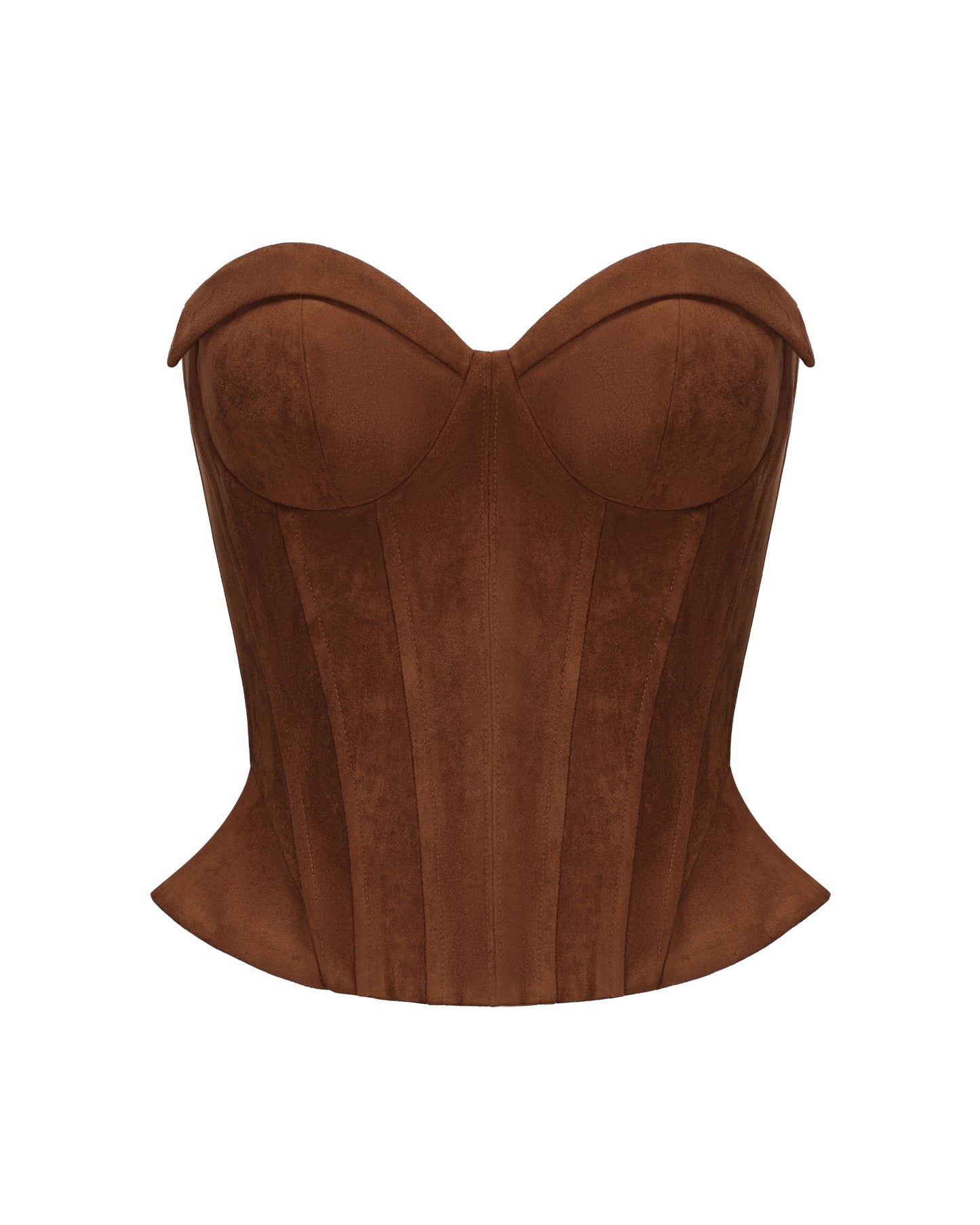 Brown suede corset on a white background
