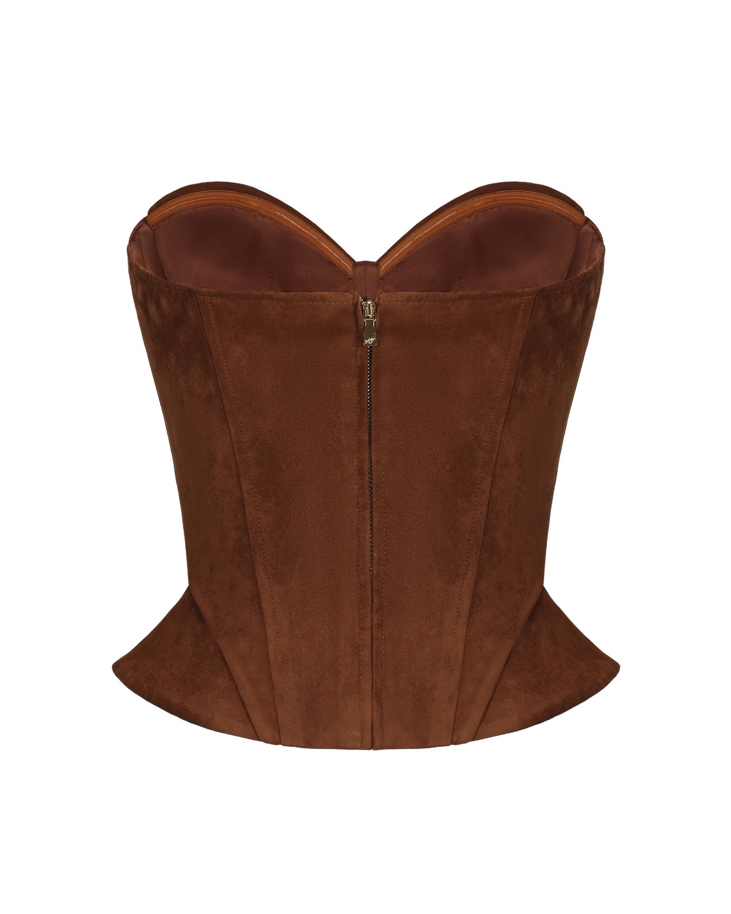 Brown suede corset on a white background