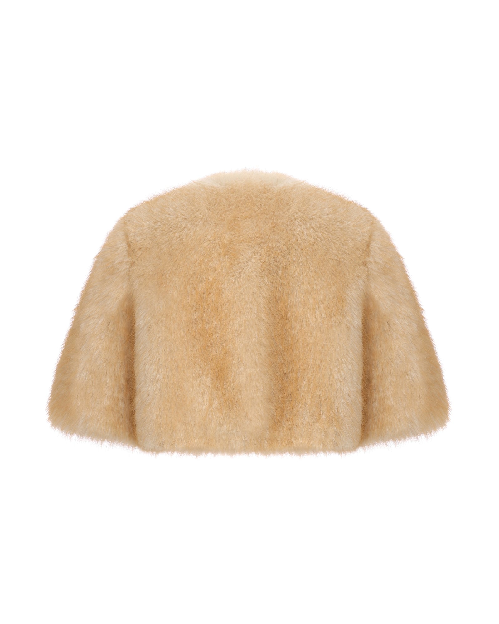 Yellow cropped fur jacket on a white background