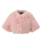 Pink cropped faux fur jacket on a white background