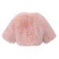 Pink cropped faux fur jacket on a white background