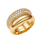 Gold ring with diamond accents on a white background