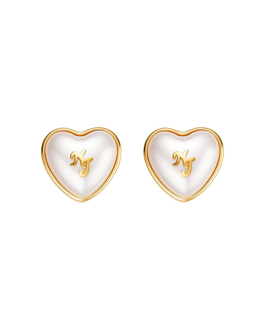 Heart-shaped earrings with gold accents on a white background