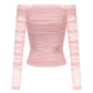 Pink ruched top on a white background