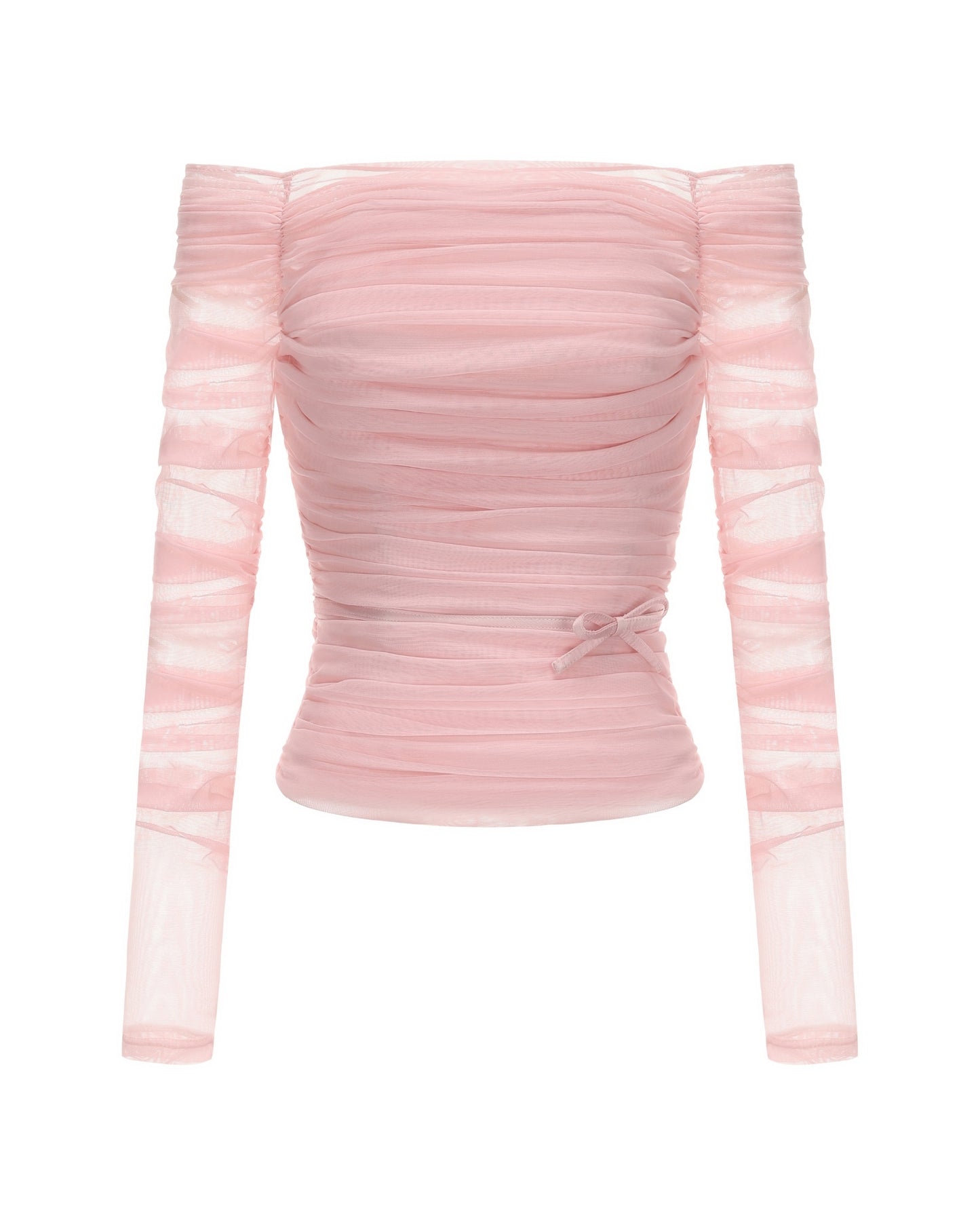 Pink ruched top on a white background