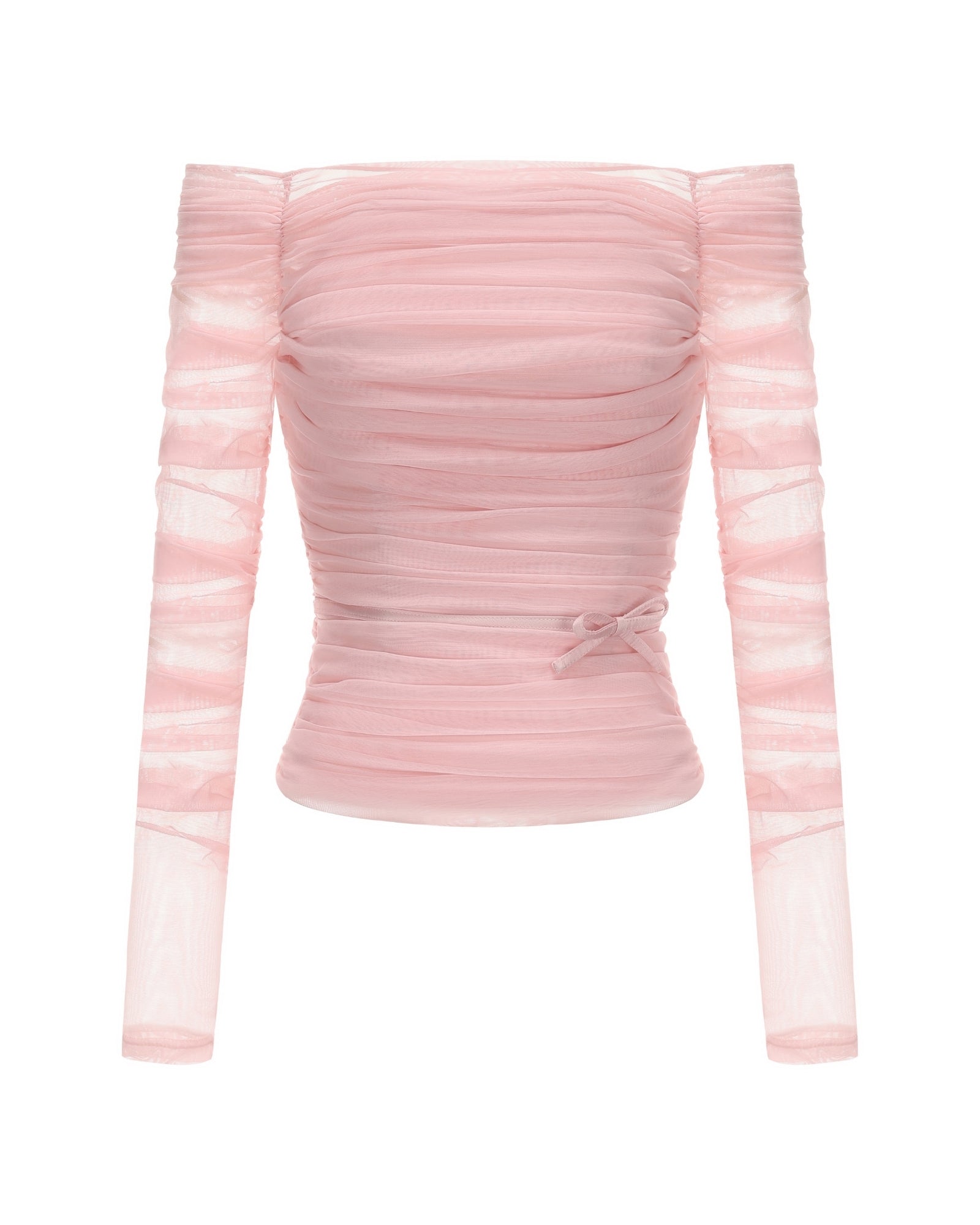 Pink ruched top on a white background
