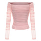 Pink ribbed long-sleeve top on a white background