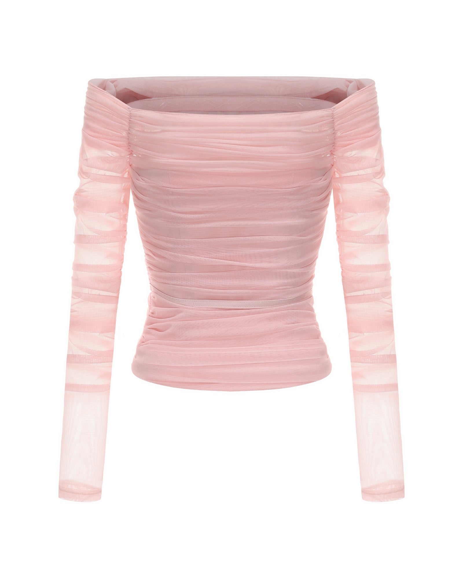 Pink ribbed long-sleeve top on a white background