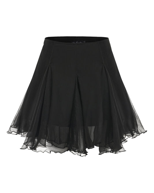 Black skirt with sheer overlay on a white background