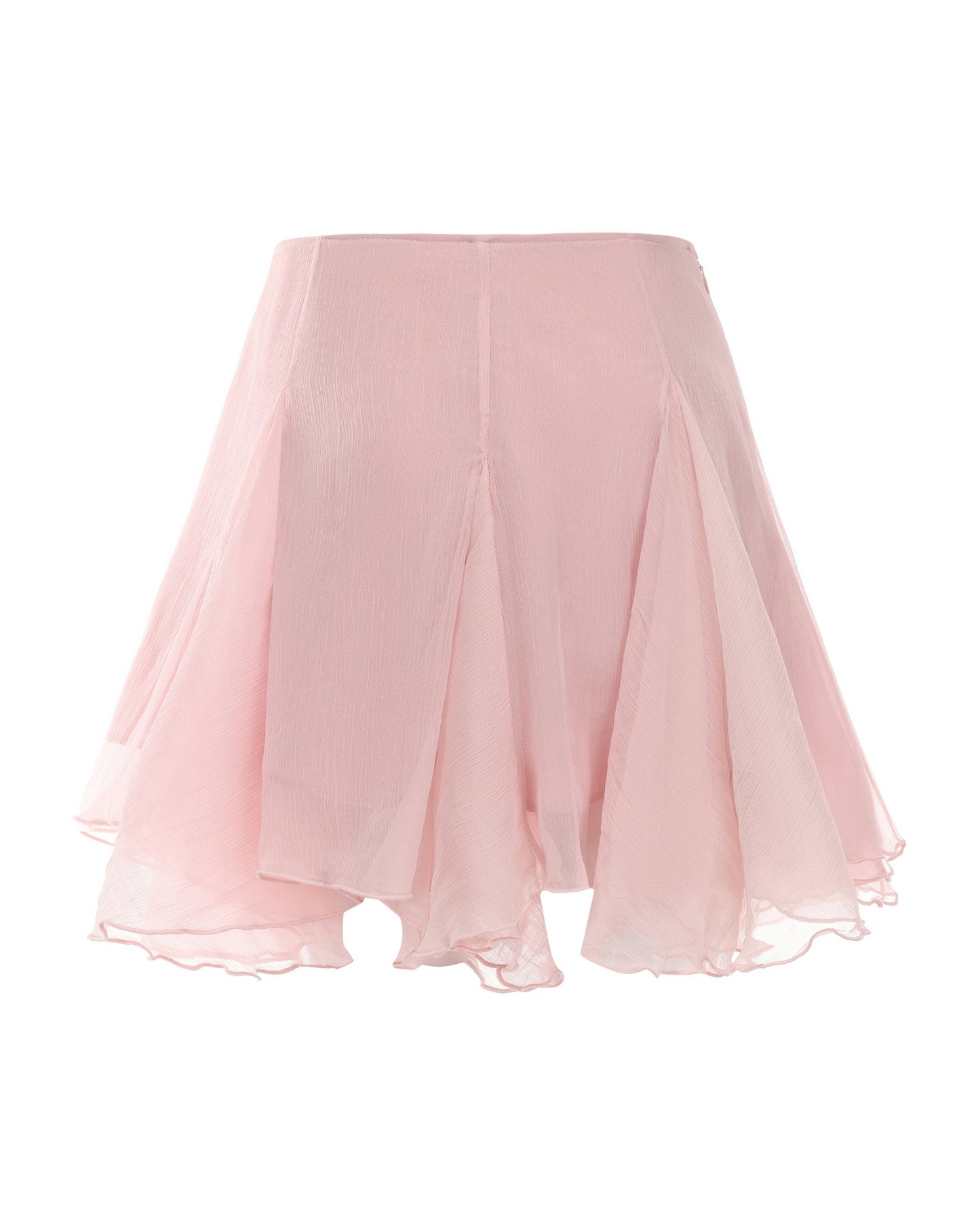 Pink chiffon mini skirt on a white background