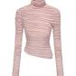 Pink ribbed turtleneck top on a white background