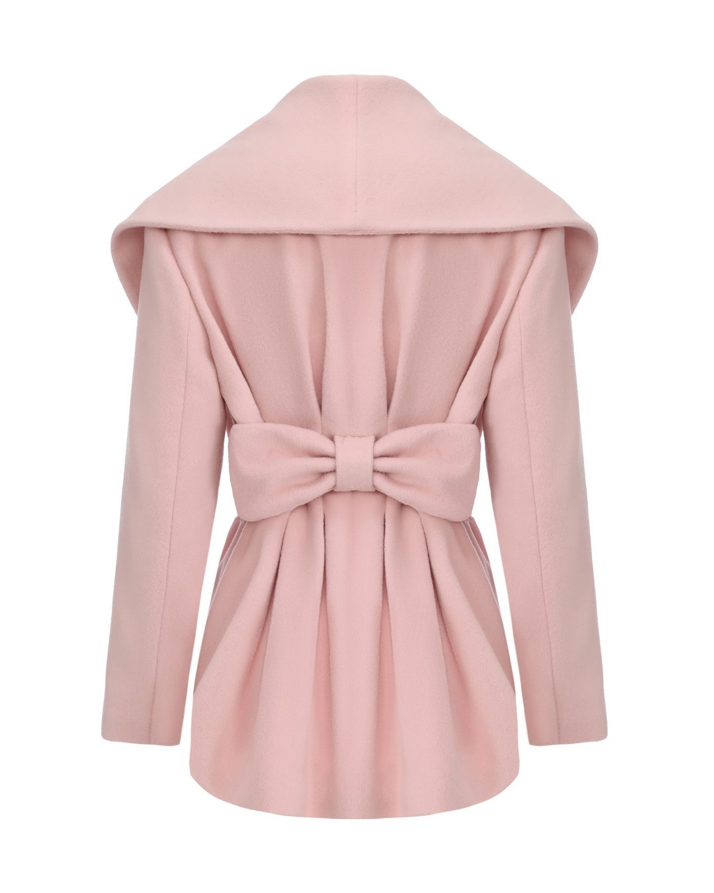 Pink coat with a bow detail on a white background