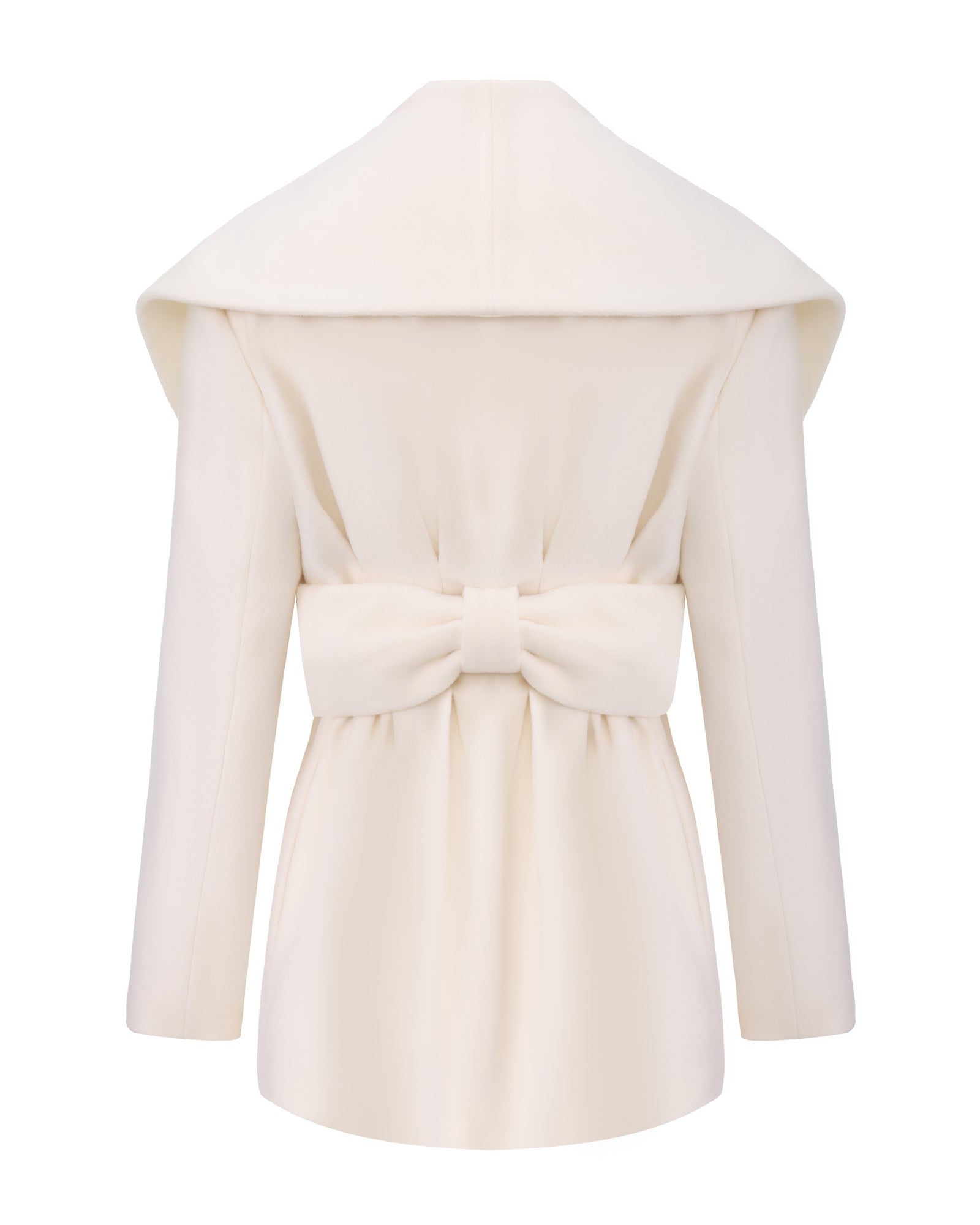 White coat with a bow detail on a white background