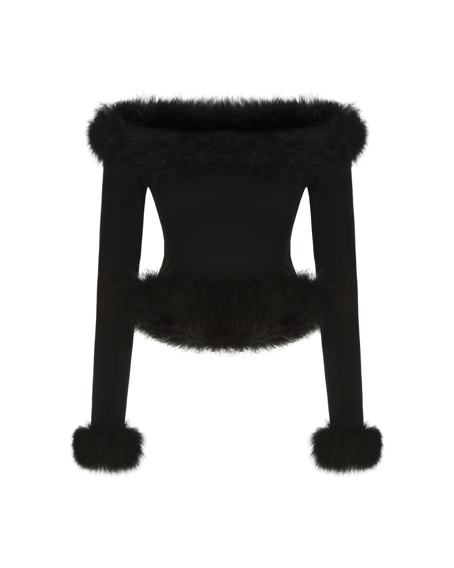 Black furry knitted top on a white background