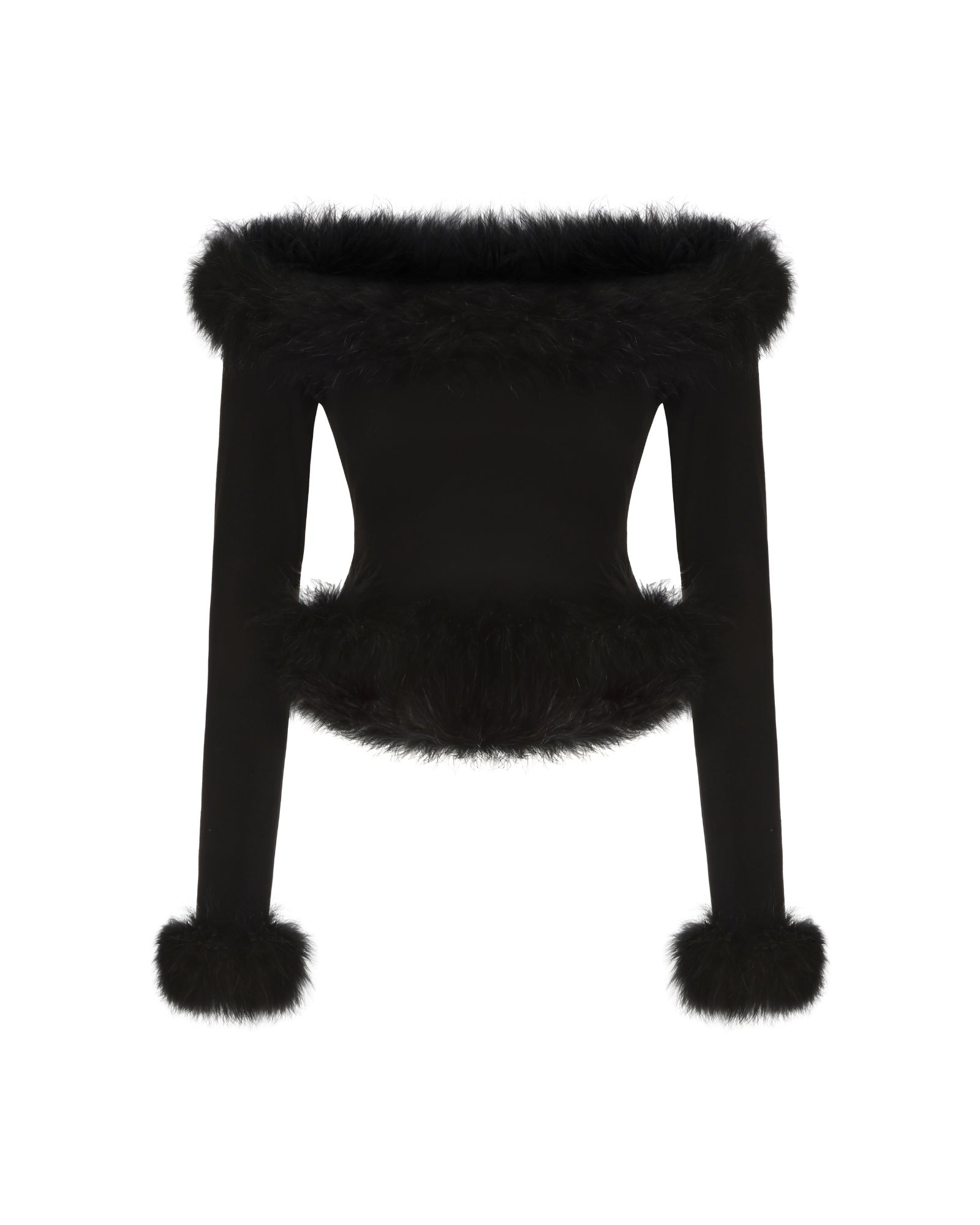 Black furry knitted top on a white background