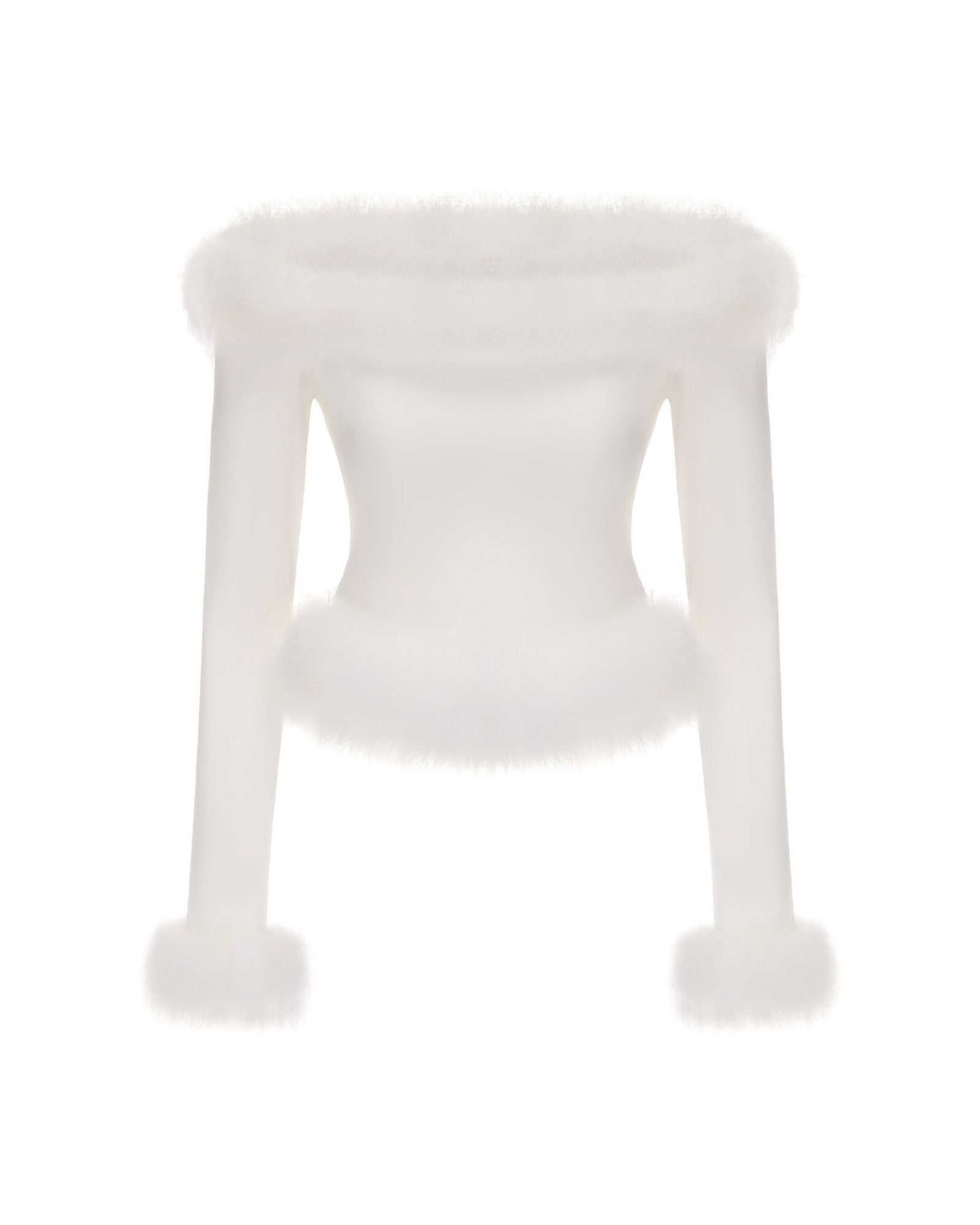 White long sleeve furry knitted top on a white background