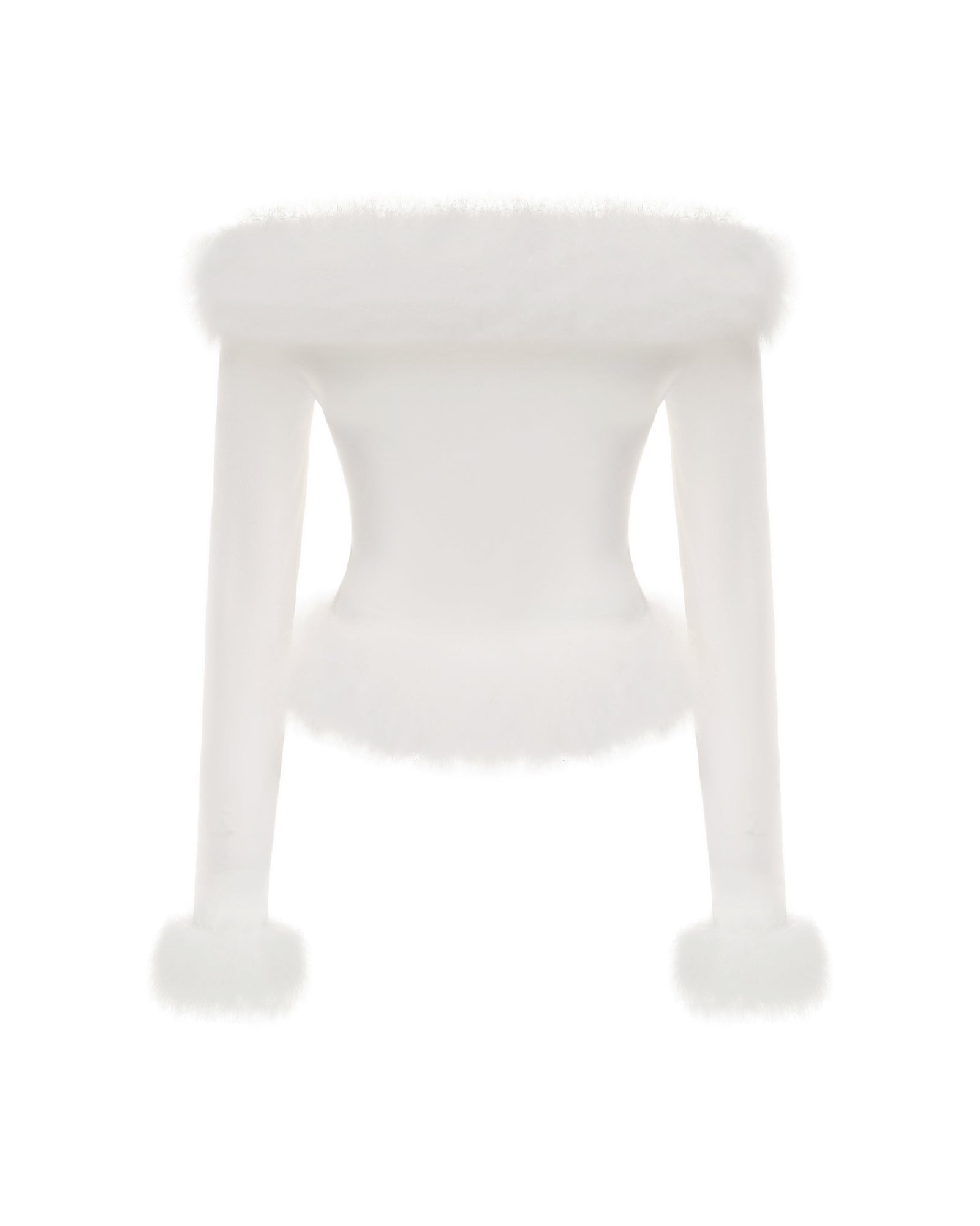 White long sleeve furry knitted top on a white background
