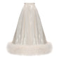 White shimmery mini dress with faux fur on a white background