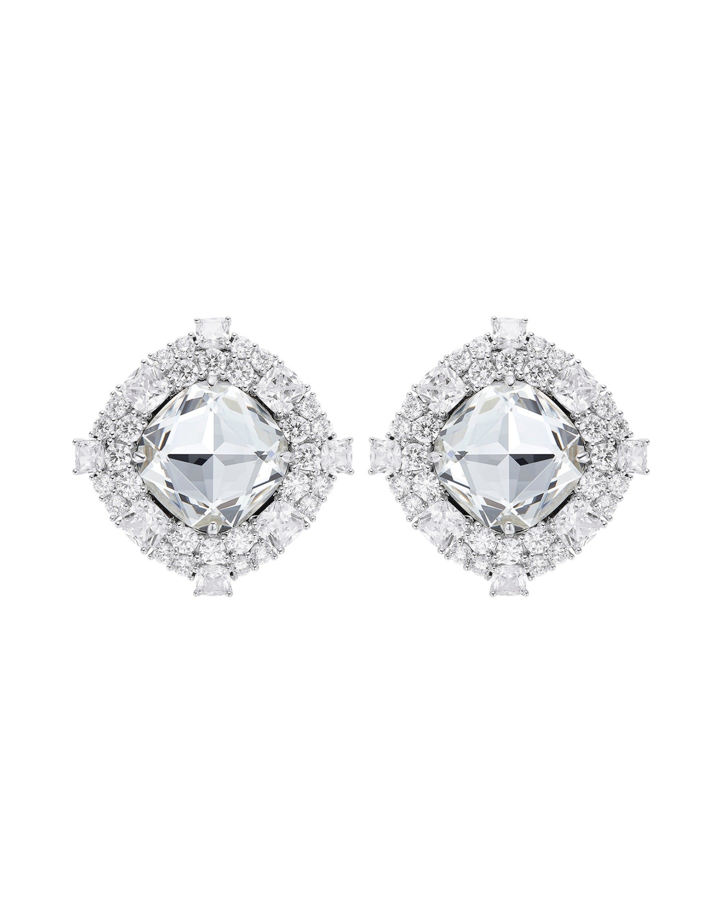 Pair of diamond earrings on a white background
