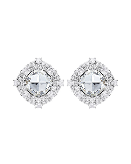 Pair of diamond earrings on a white background