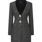 Gray textured coat with black velvet lapel on a white background