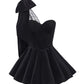 Black velvet mini dress with bow details
