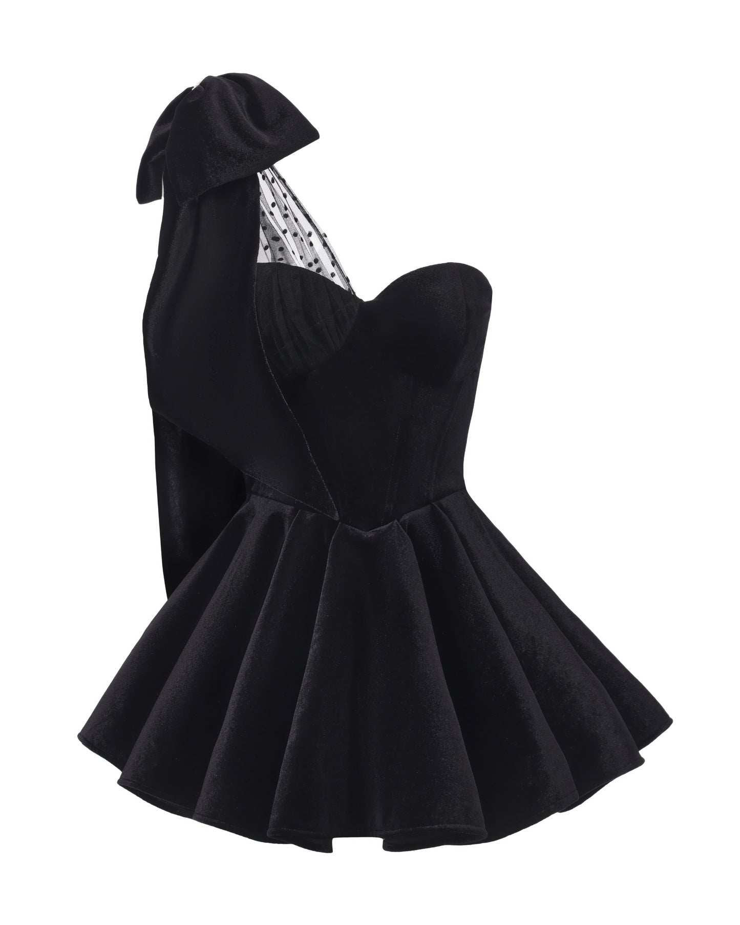 Black velvet mini dress with bow details