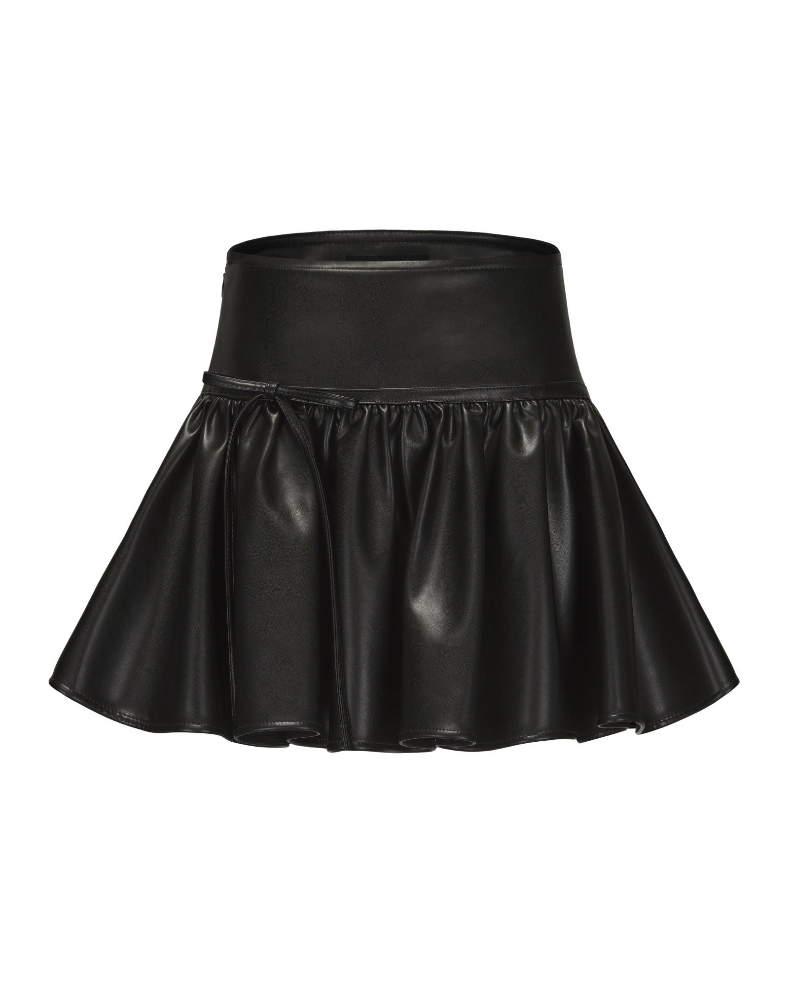 Black leather mini skirt on a white background