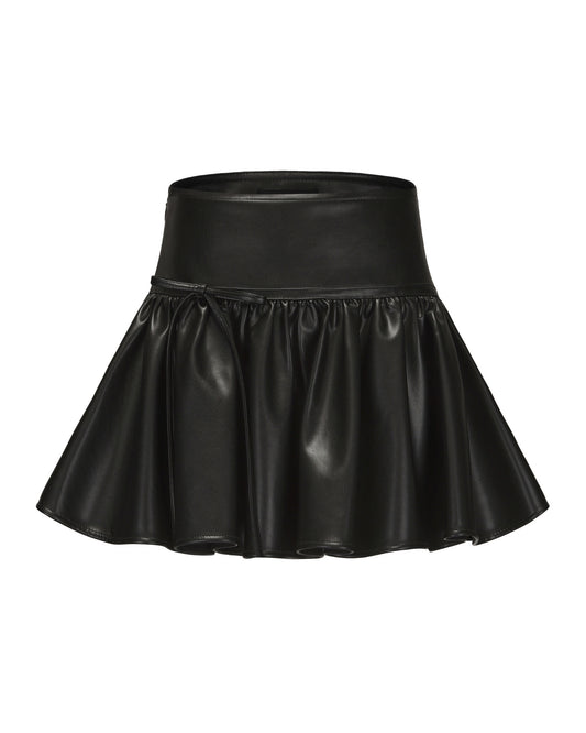 Black leather mini skirt on a white background