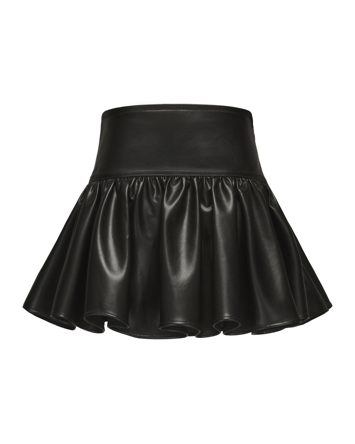 Black leather mini skirt on a white background
