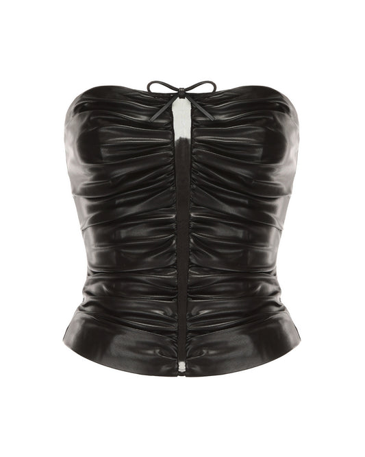 Black leather corset on a white background
