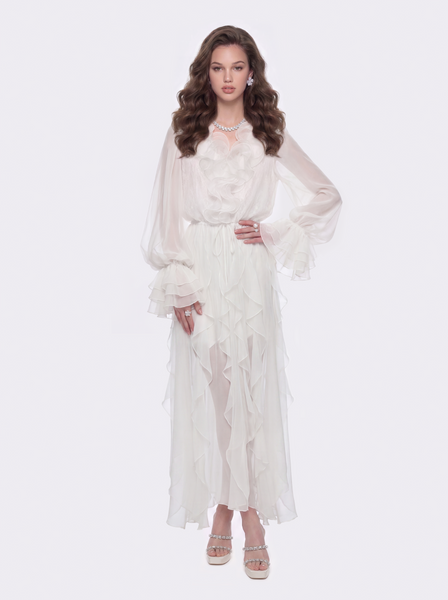 Capri Layered Ruffle White Dress | Nana Jacqueline