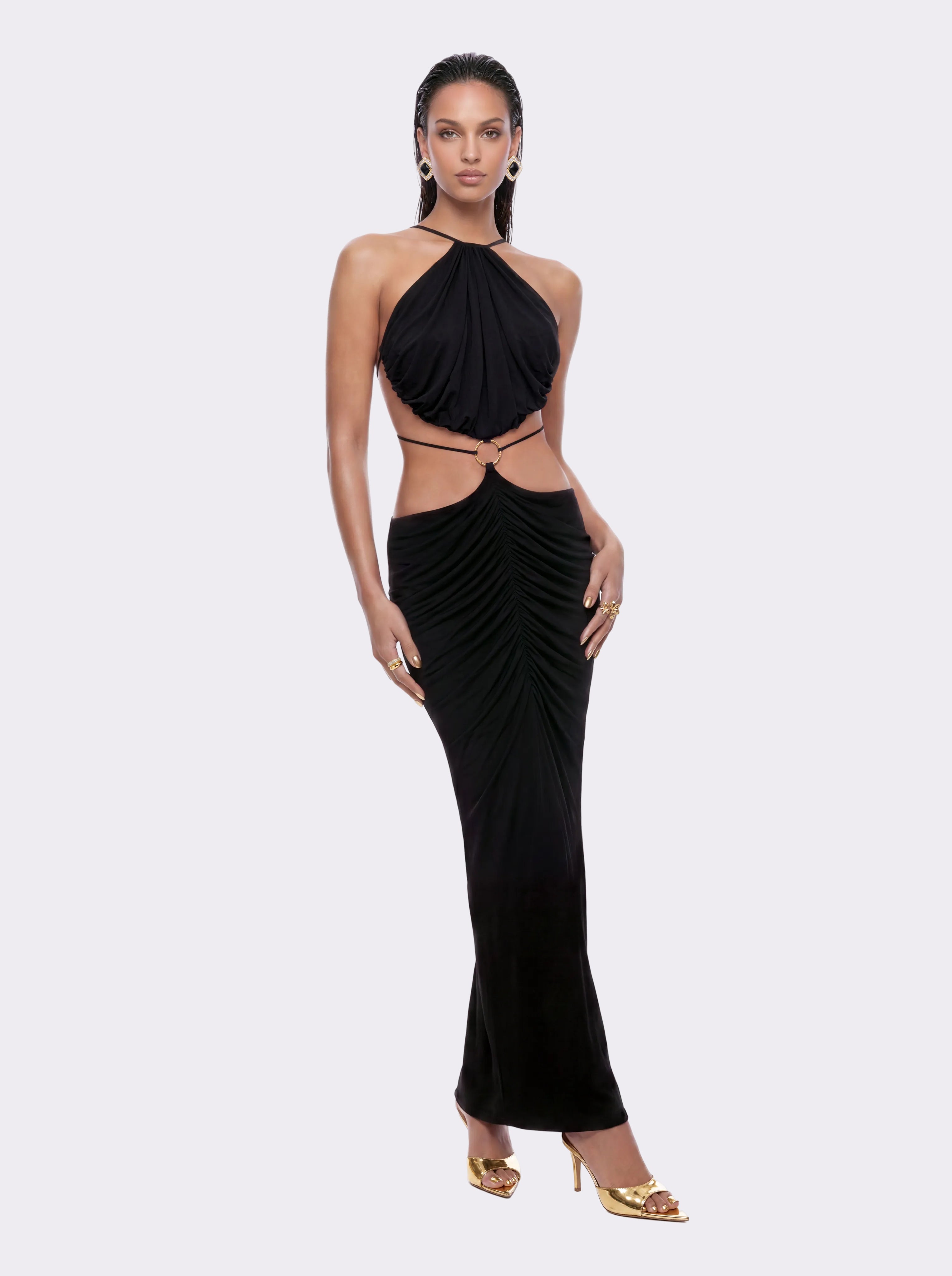 Yasmina Open-Back Halter Black Dress | Nana Jacqueline