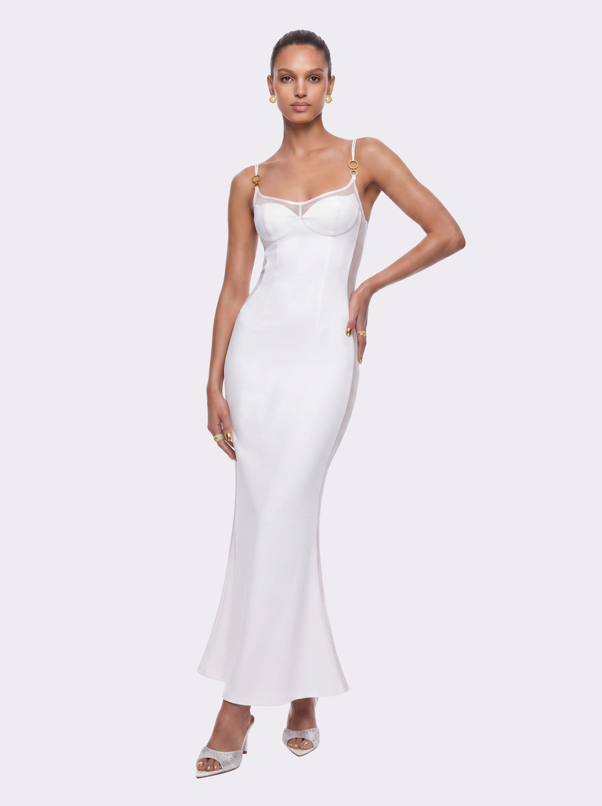 Oriana Mesh Panel White Dress