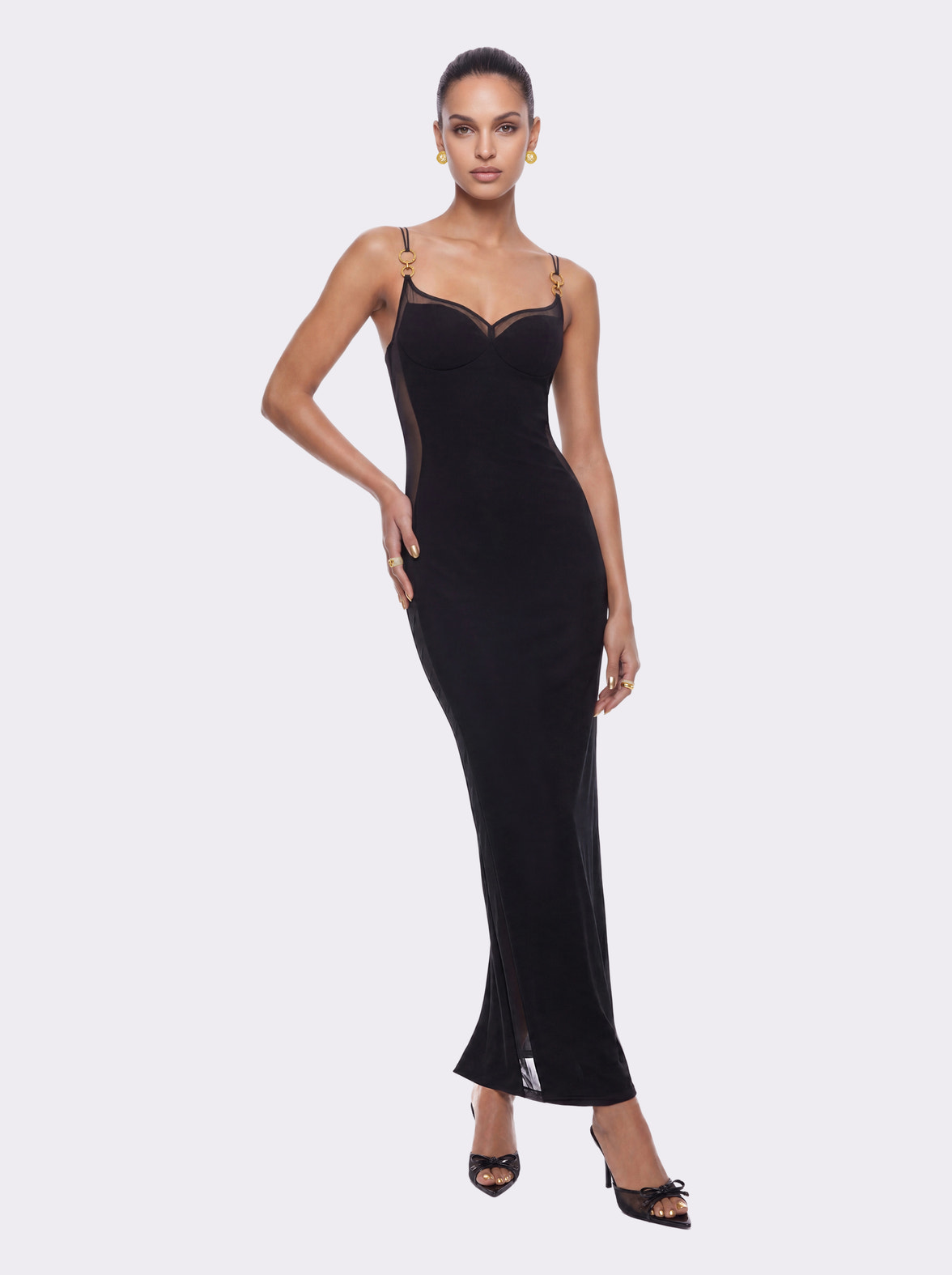 Oriana Mesh Panel Black Dress