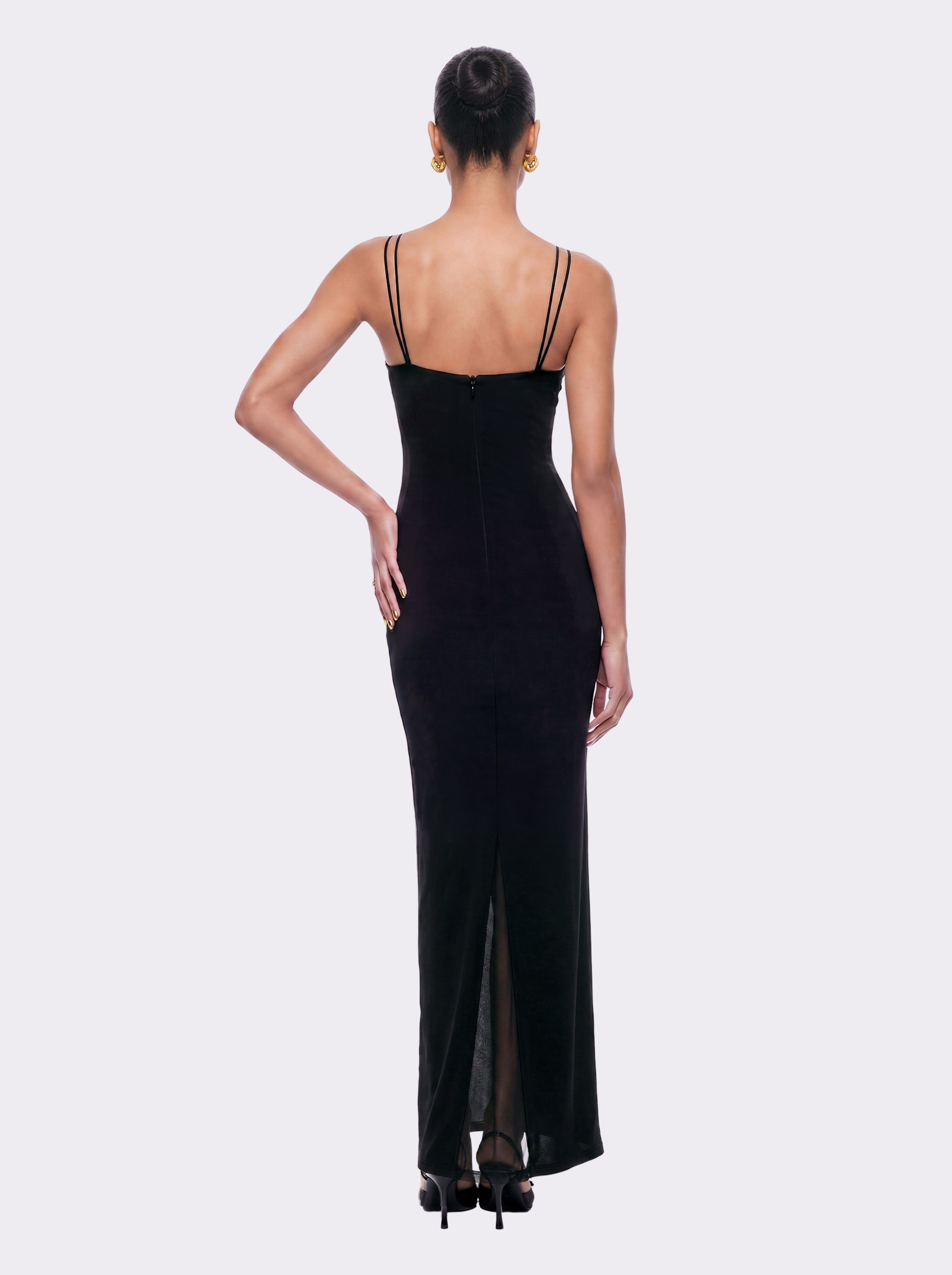 Oriana Mesh Panel Black Dress