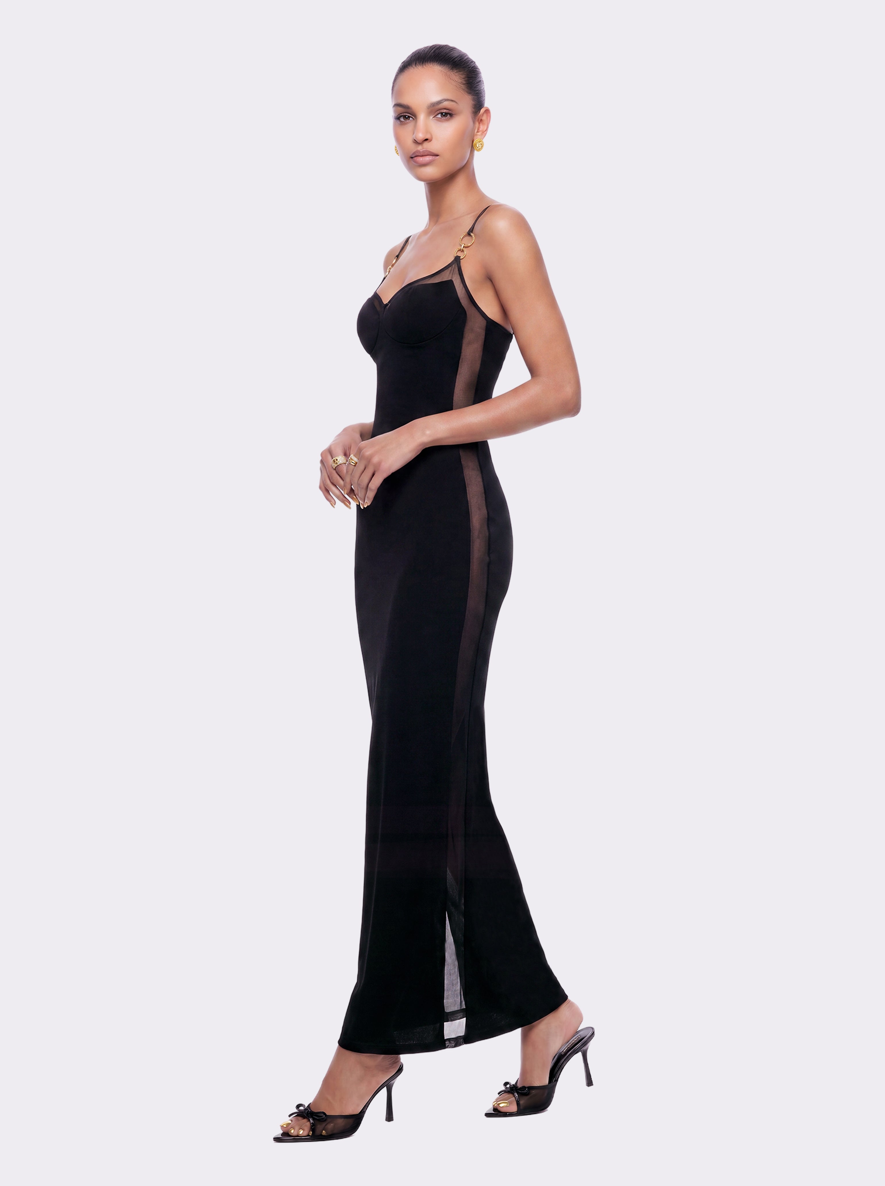 Oriana Mesh Panel Black Dress