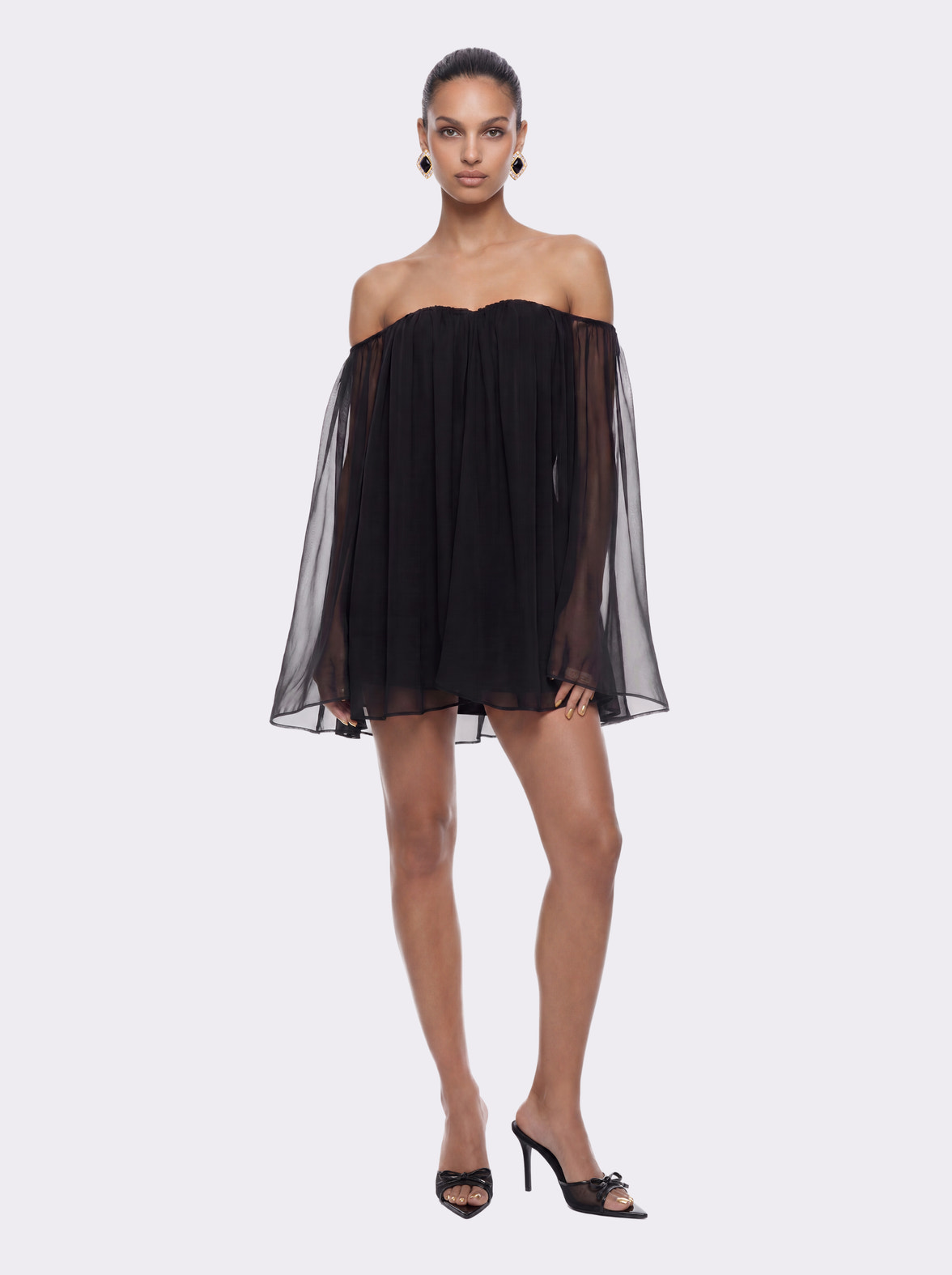 Carmen Sheer Off-Shoulder Black Dress
