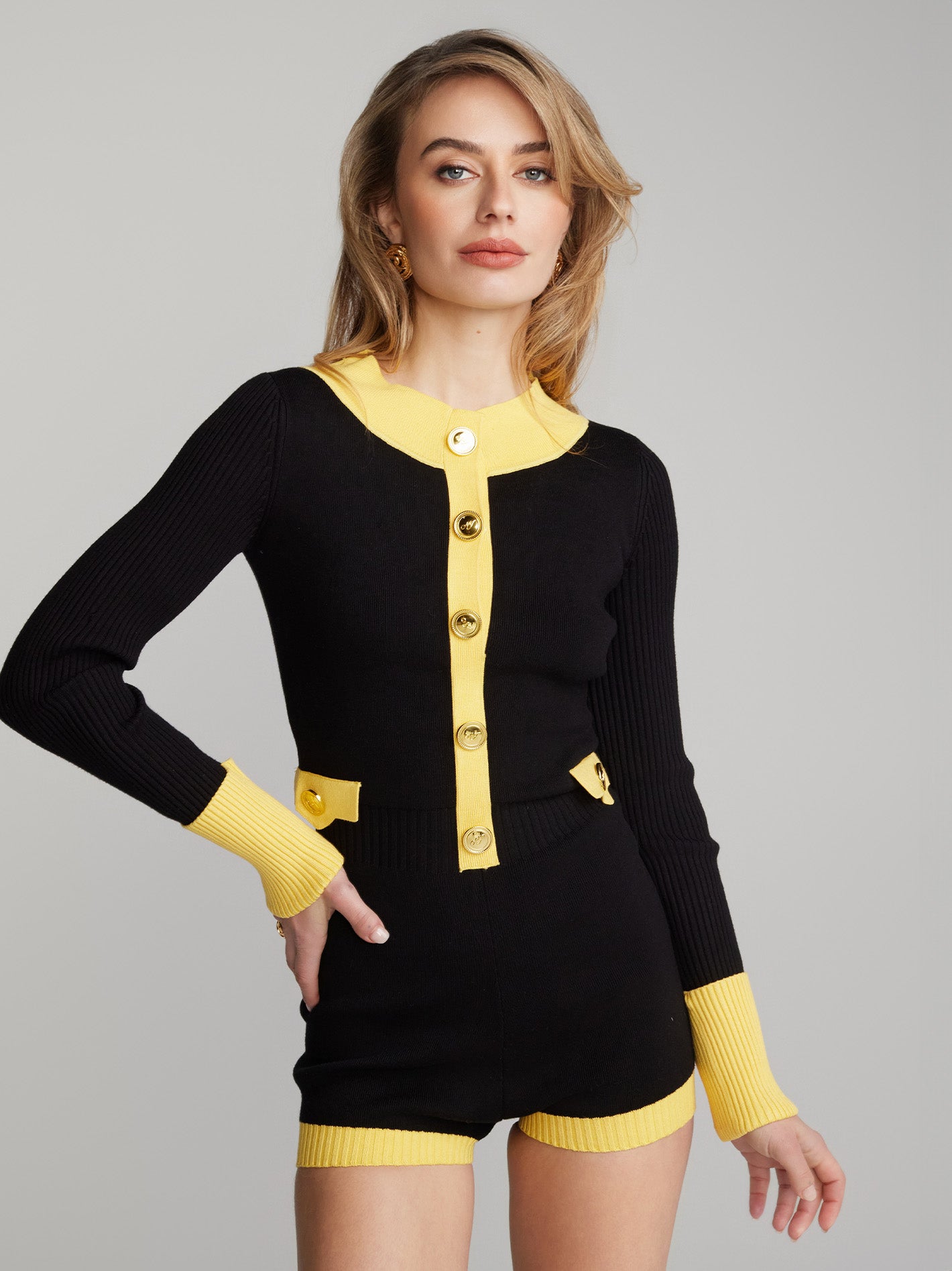 Matilda Knit Jumpsuit (Black & Yellow)