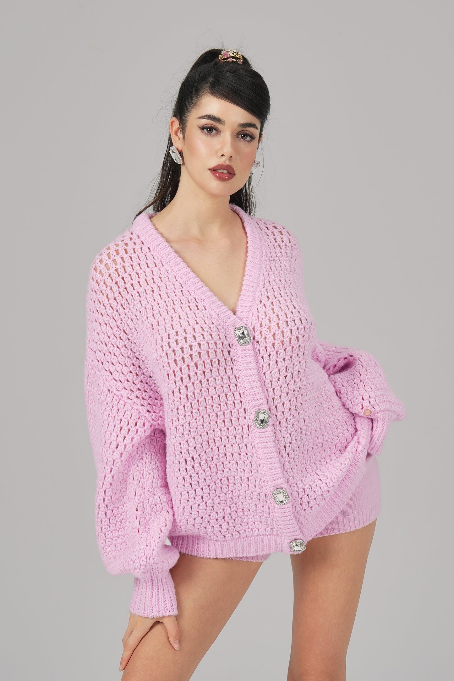 Alexis Cardigan + Scarf Set (Pink)