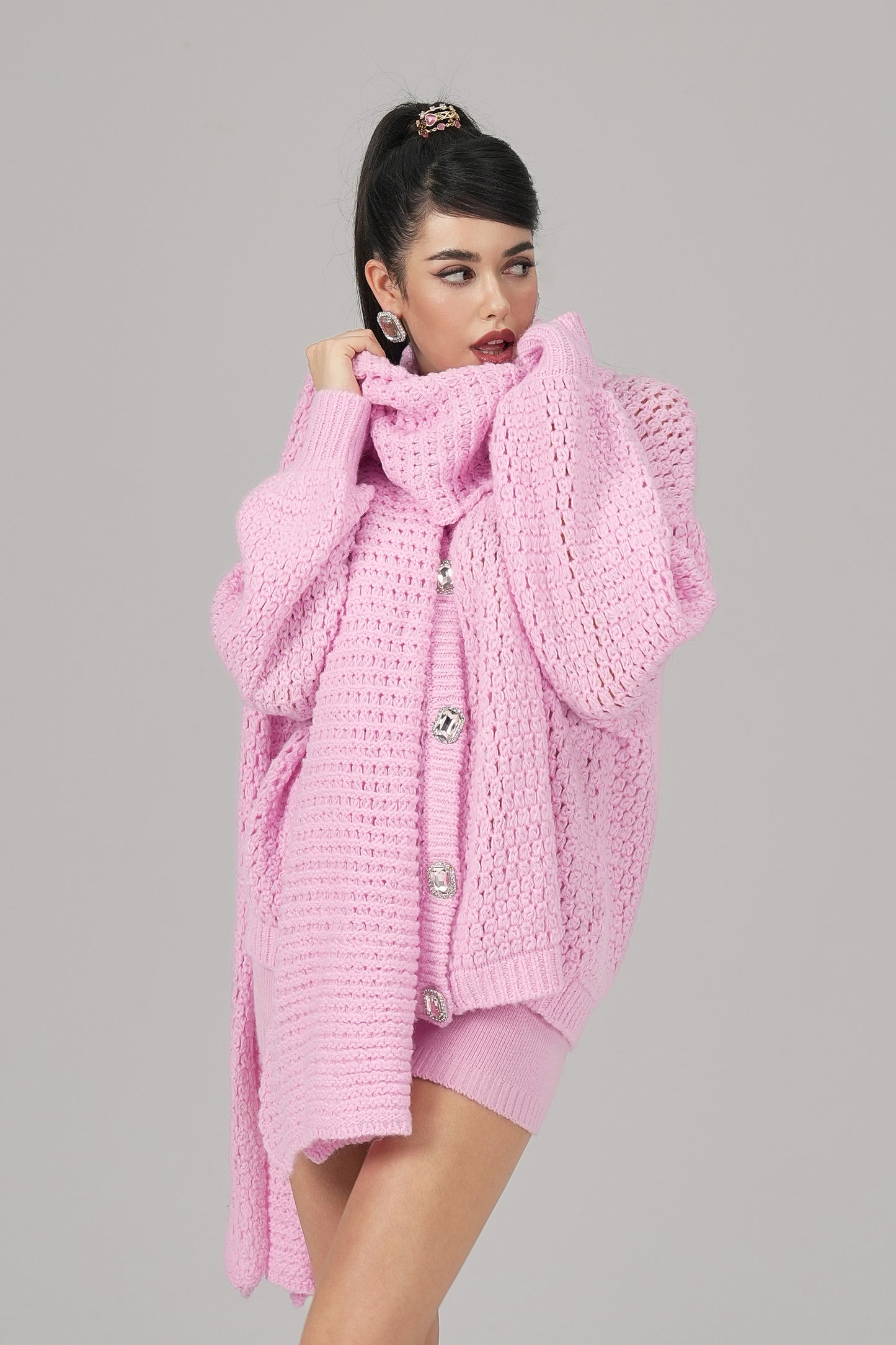 Alexis Cardigan + Scarf Set (Pink)