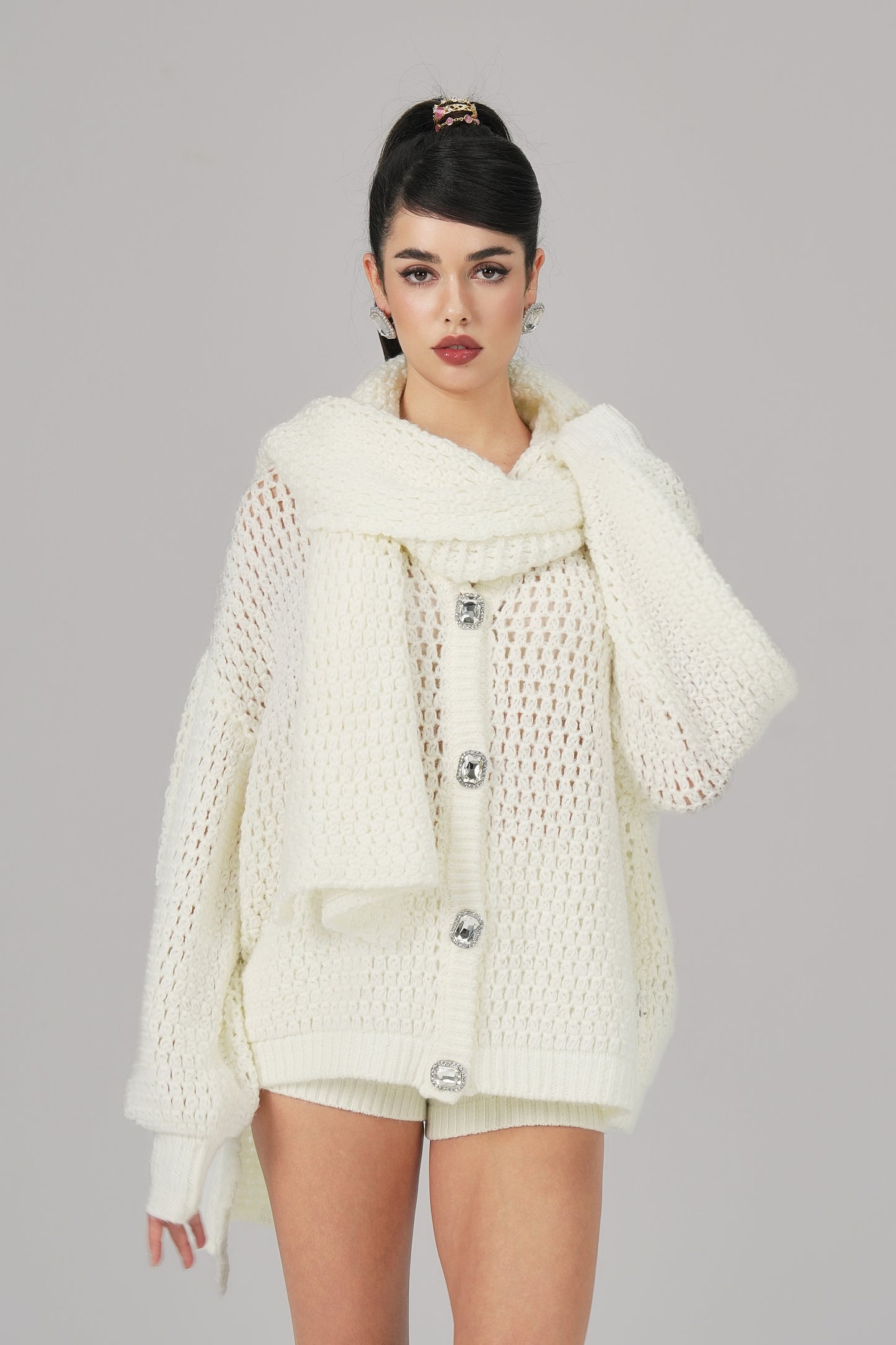 Alexis Cardigan + Scarf Set (White)