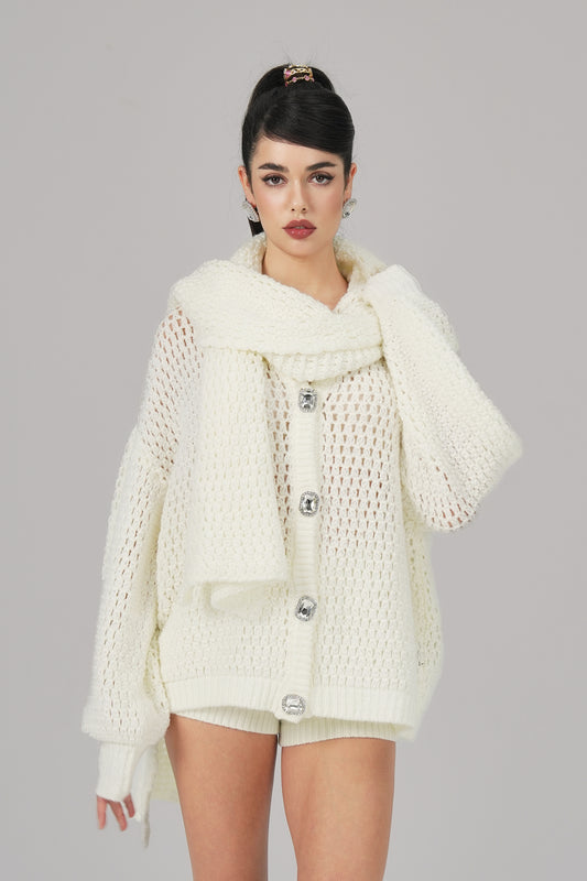 Alexis Cardigan + Scarf Set (White) (Final Sale)