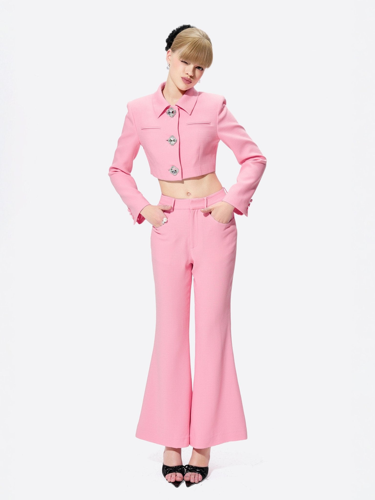 DOLCE＆GABBANA マヨリカ　Tシャツ レギンス　セットアップ　ピンク Tatiana Crop Blazer: Pink Blazer for Birthday Celebration | Nana