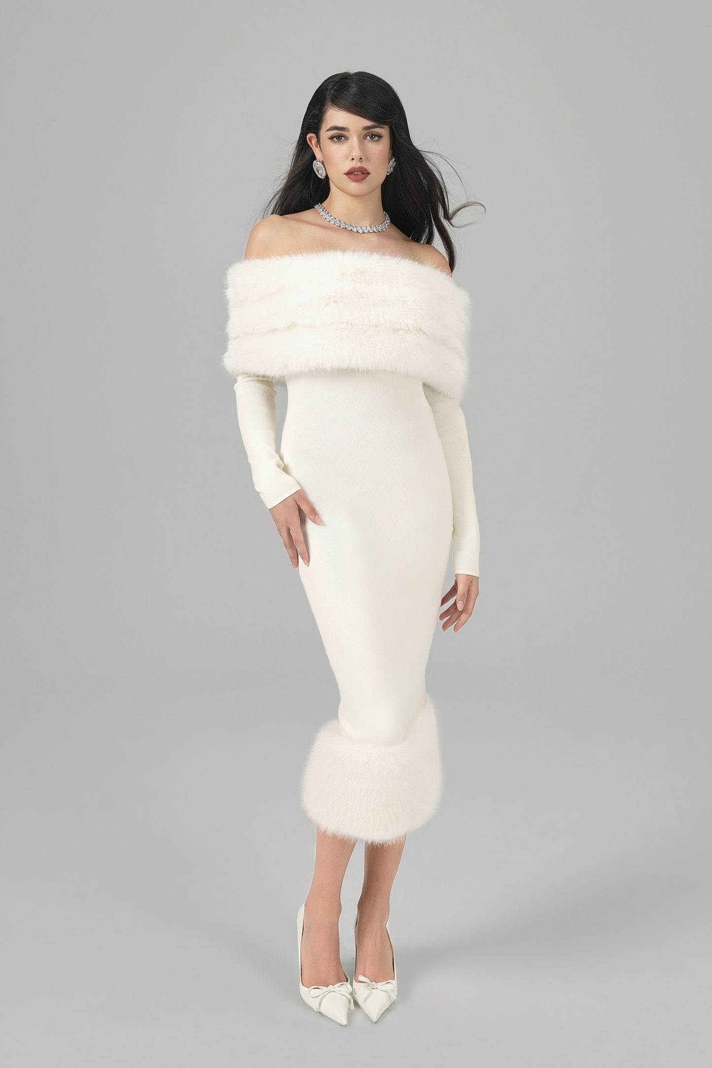 Natalia Fur Dress (White)