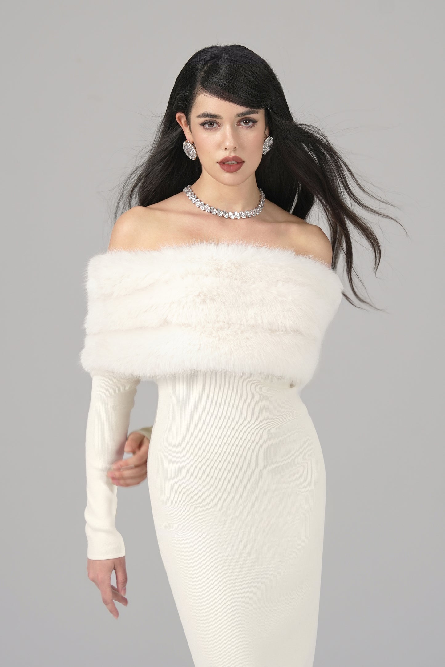 Natalia Fur Dress (White)